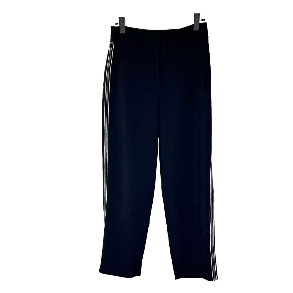 Aritzia Wilfred Womens Size 4 Black Ankle Cropped Pants White Side Stitch Detail
